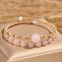 KarmaRipple's Authentic Rose Quartz Love Balancing Metal Cuff Bracelet Bangle