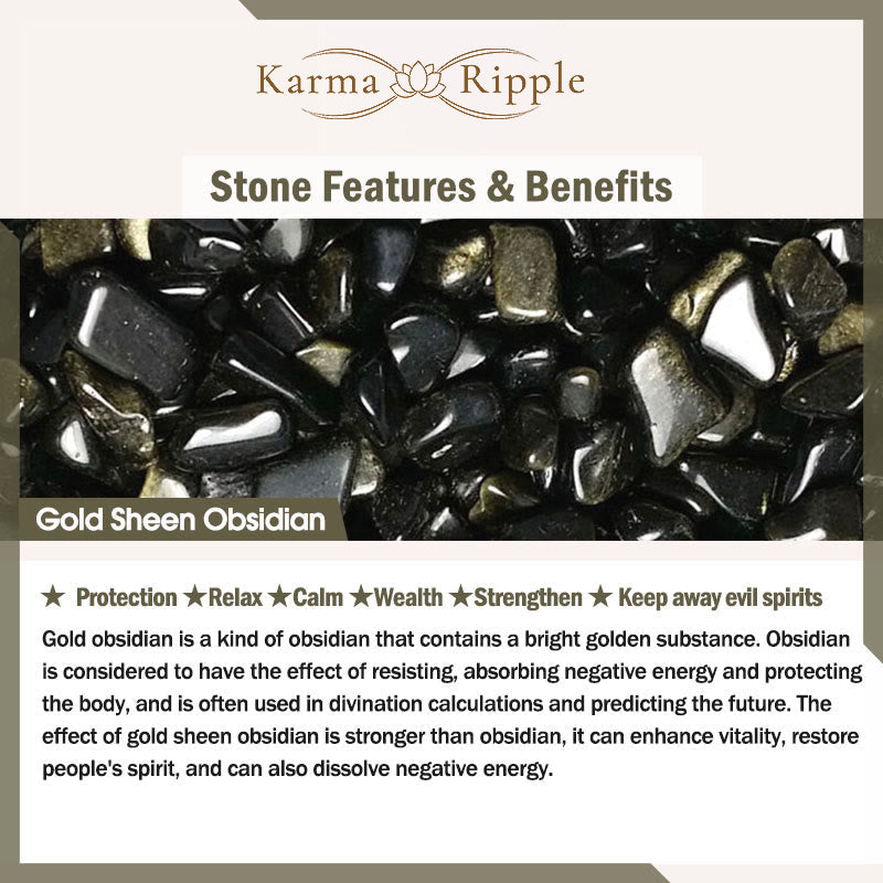 KarmaRipple's Gold Sheen Obsidian Gray Agate Lotus Talisman Strengthen Double Wrap Bracelet p7