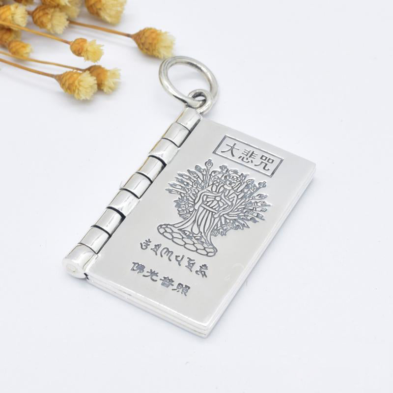 KarmaRipple's 990 Sterling Silver Heart Sutra Great Compassion Shurangama Mantra Lotus Vajra Peace Pendant Necklace p2