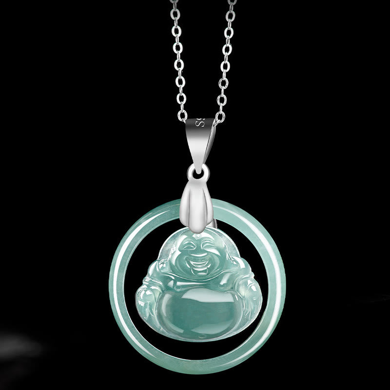 KarmaRipple's 925 Sterling Silver Authentic Jade Round Laughing Buddha Abundance Chain Pendant Necklace p4