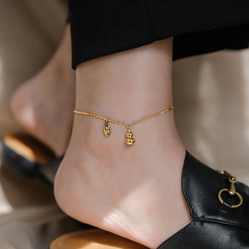 KarmaRipple's 18k Gold Fortunate Gourd Design Wealth Buckle Anklet p14