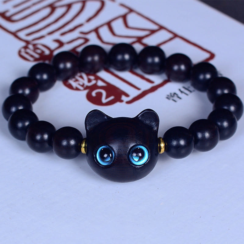 KarmaRipple's Ebony Wood Liuli Glass Lovely Cat Peace Balance Bracelet p2