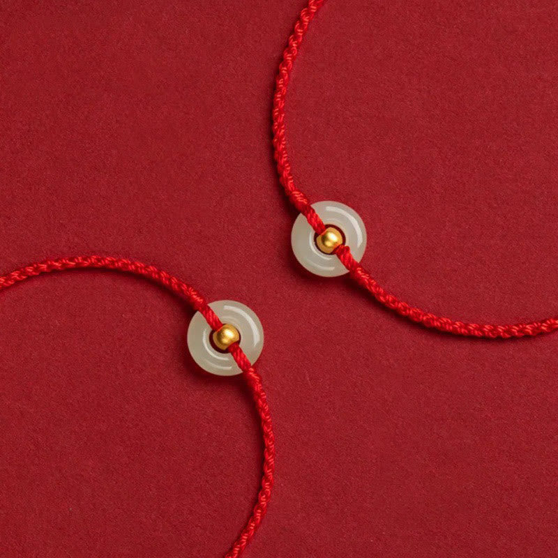 KarmaRipple's 999 Gold Bead Round Peace Buckle Hetian Jade Fortune Abundance Woven Bracelet Anklet p5
