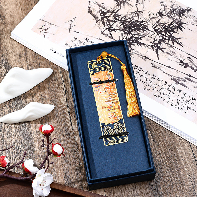 KarmaRipple's A Panorama of Rivers and Mountains Metal Hollow Bookmarks Tassel With Gift Box ( p18