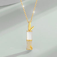KarmaRipple's 925 Sterling Silver Hetian Ivory Jade Bamboo Happiness Pendant Necklace