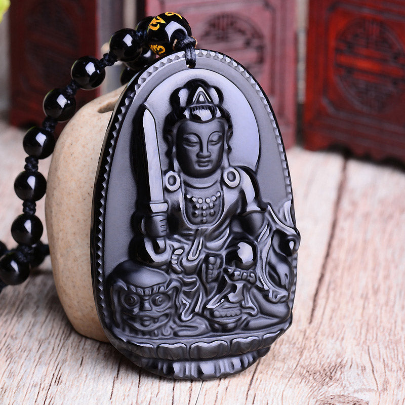 KarmaRipple's Chinese Zodiac Obsidian Buddha Amulet Protection Necklace Pendant p3