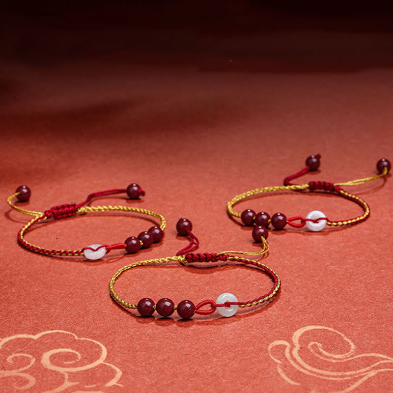 KarmaRipple's Authentic Cinnabar Jade Peace Buckle Blessing Bracelet p17