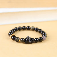 KarmaRipple's Gold Sheen Obsidian Black Obsidian Silver Sheen Obsidian Cute Rabbit Protection Bracelet