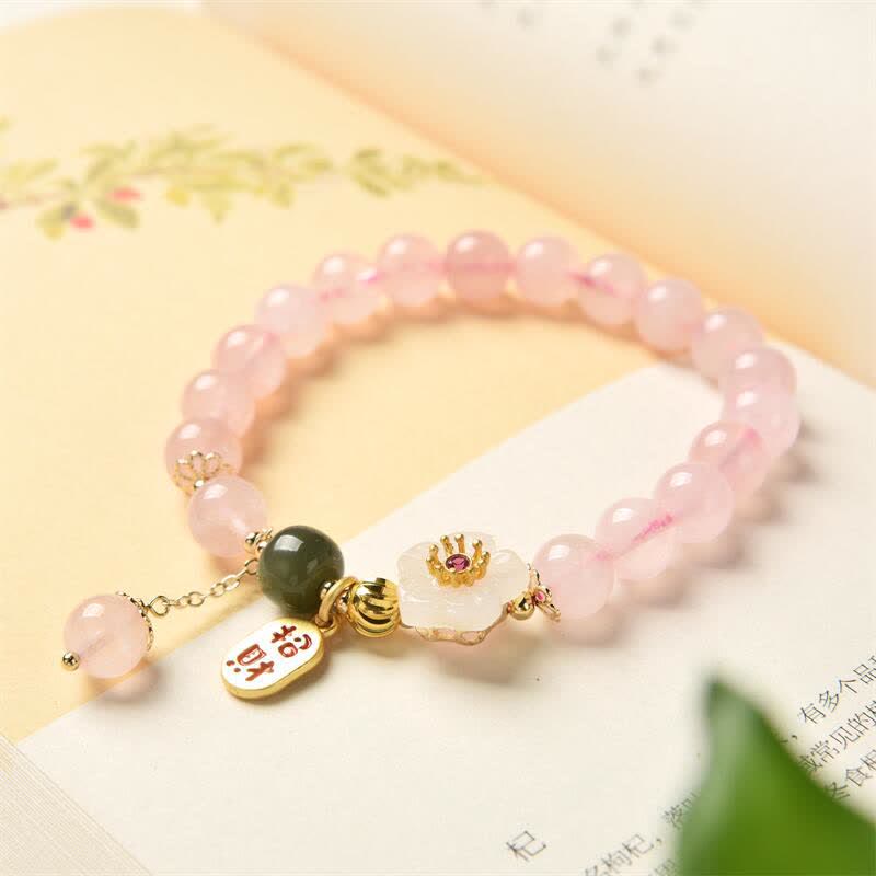 KarmaRipple's Authentic Pink Gemstone Jade Flower Warm Love Bracelet p4