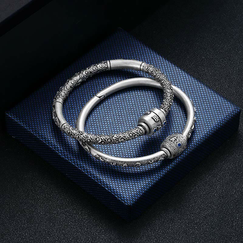 KarmaRipple's 990 Sterling Silver Tibetan Auspicious Clouds Om Mani Padme Hum Engraved Creativity Bracelet Bangle p15