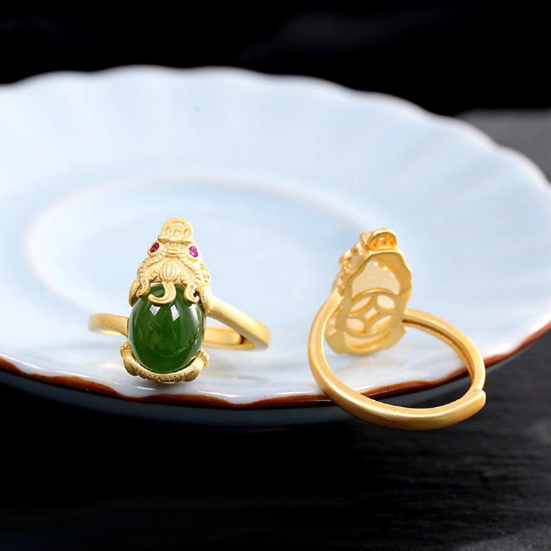 KarmaRipple's 18k Gold-plated Pixiu Jade Wealth Ring p10