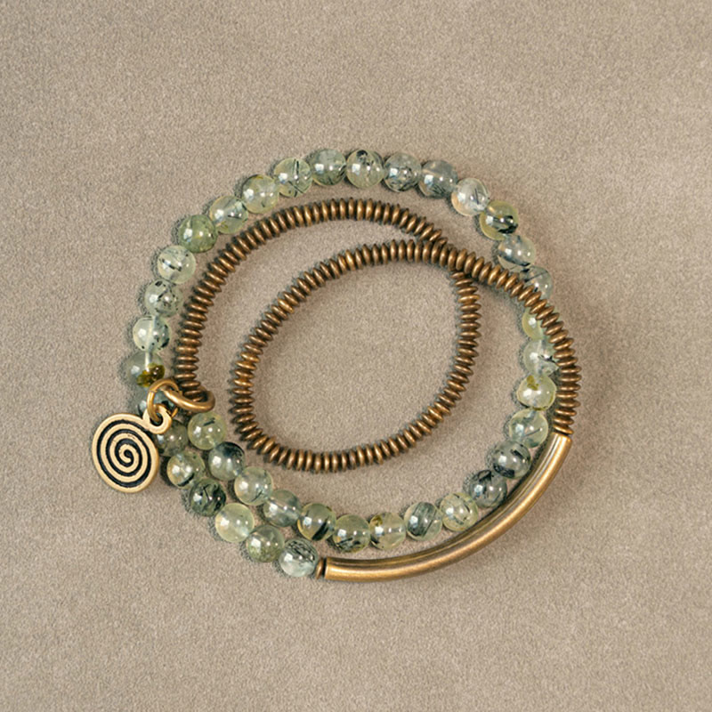 KarmaRipple's Purple Phantom Red Hematoid Quartz Green Rutilated Quartz Bronze Love Forgive Bracelet p3