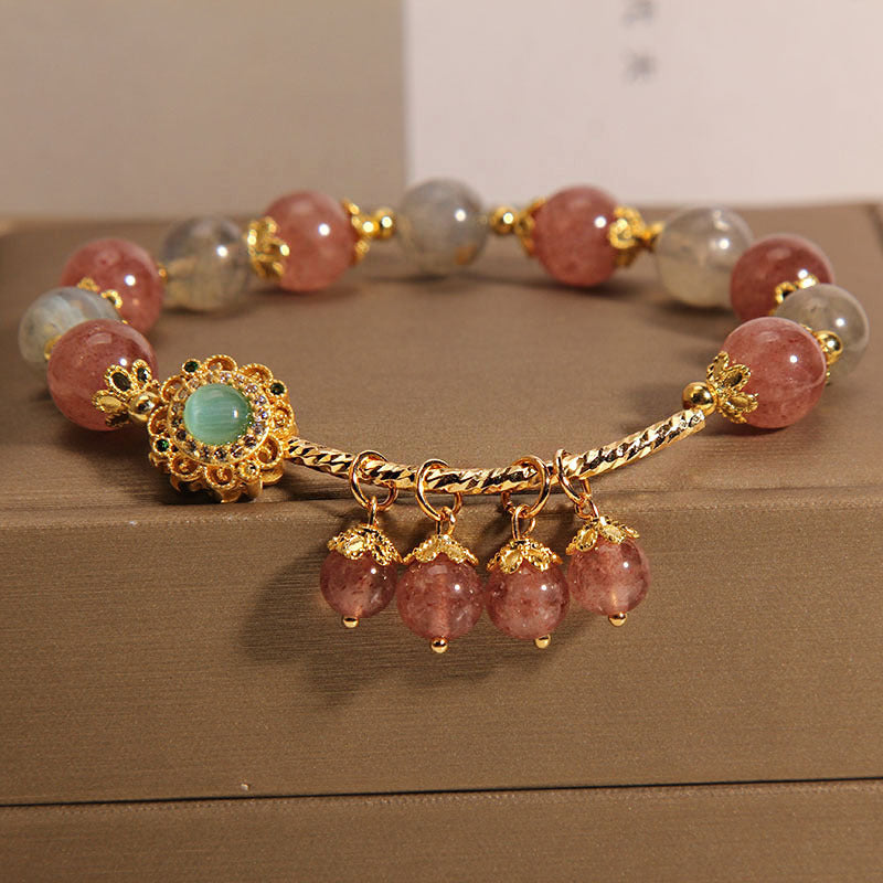 KarmaRipple's Strawberry Quartz Moonstone Balancing Tassel Talisman Bracelet p10