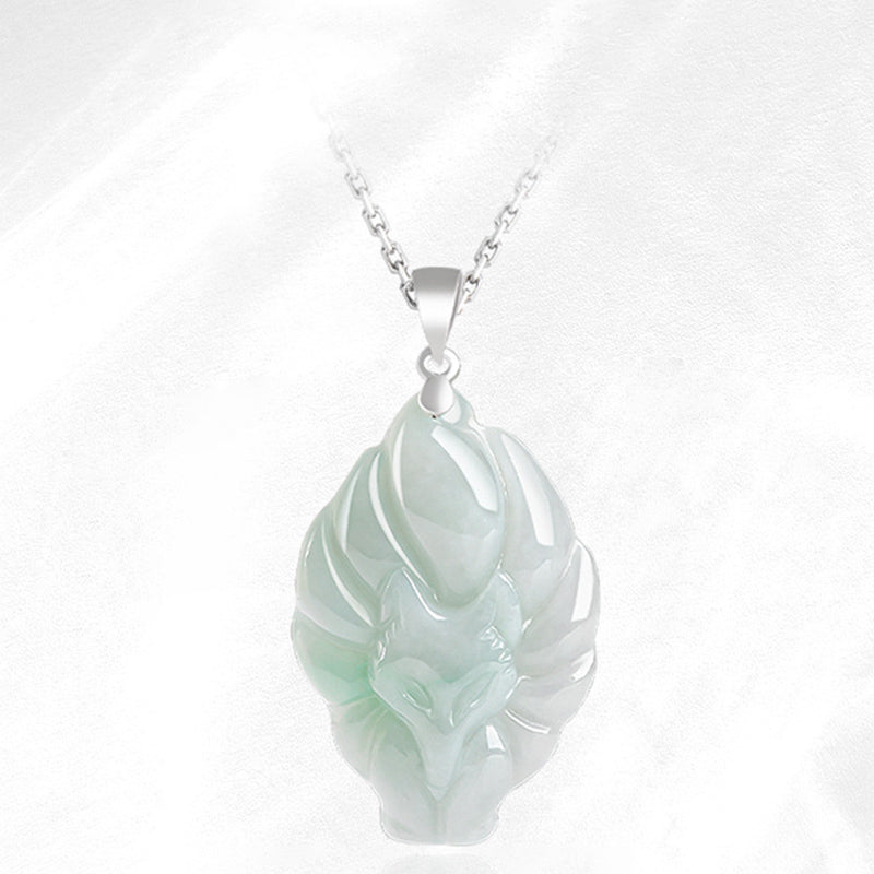 KarmaRipple's 925 Sterling Silver Authentic Jade Nine Tailed Fox Prosperity Pendant Necklace p6