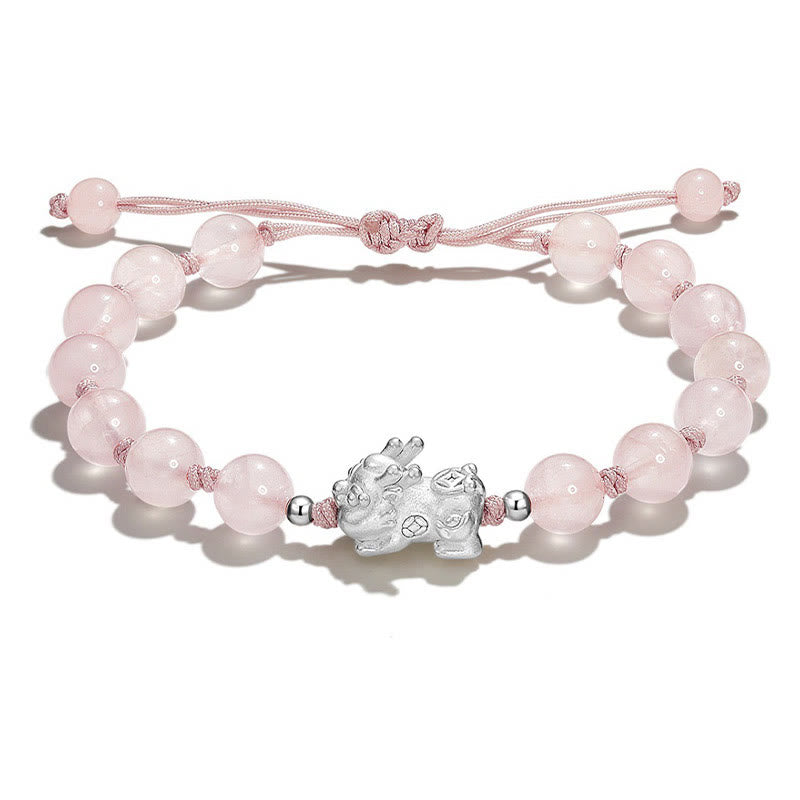 KarmaRipple's Authentic Black Obsidian Cat's Eye Pink Gemstone PiXiu Strength Bracelet p3