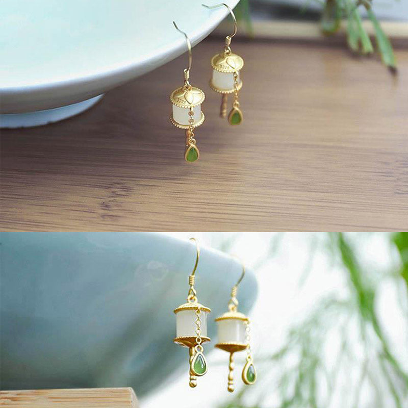 KarmaRipple's 925 Sterling Silver Jade Prayer Wheel Fortune Drop Earrings p11