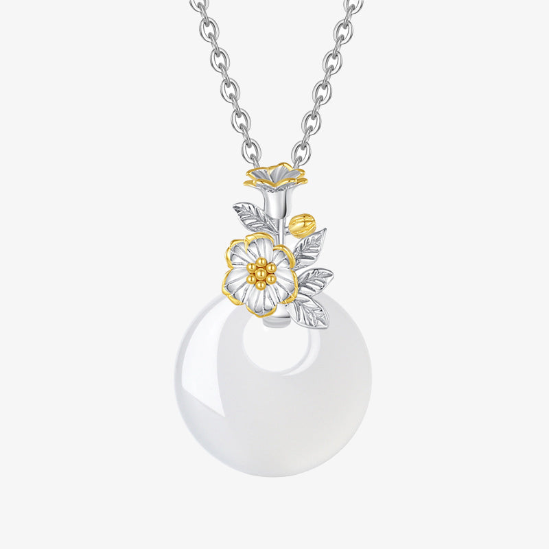 KarmaRipple's 925 Sterling Silver Round Chalcedony Twelve Months Flower Balance Pendant Necklace p19