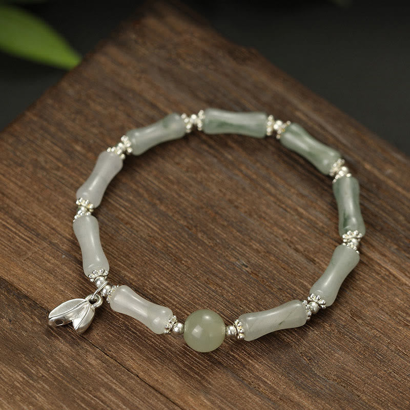KarmaRipple's 925 Sterling Silver Authentic Tianshan Jade Bamboo Talisman Fortune Bracelet p1