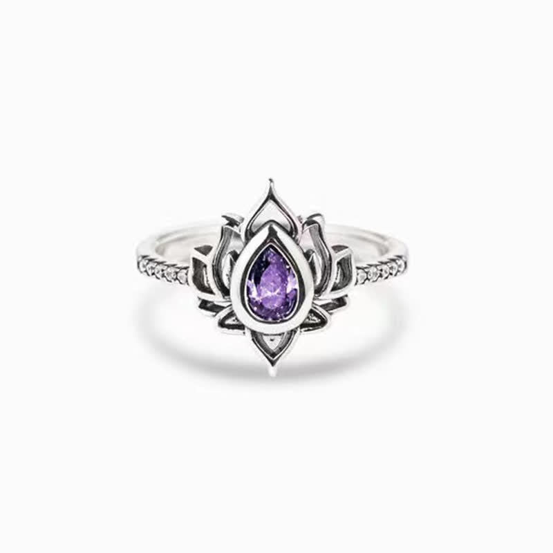 KarmaRipple's Sterling Silver Lotus Zircon Blessing Protection Ring p35