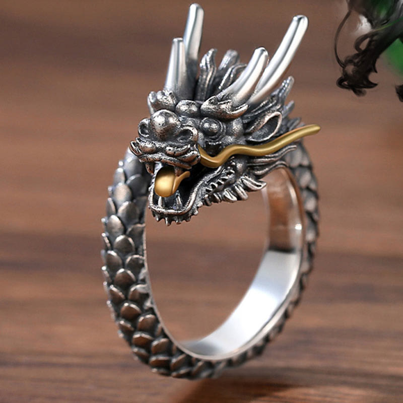 KarmaRipple's 925 Sterling Silver Vintage Dragon Design Protection Strength Adjustable Ring p9