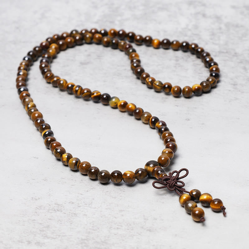 KarmaRipple's Tibetan 108 Authentic Tiger Eye Gemstone Beadwork Prayer Mala Bracelet Pendant p1