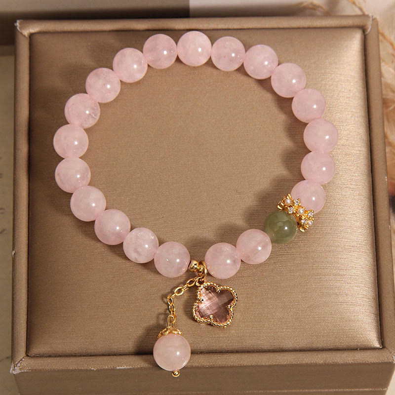 KarmaRipple's Authentic Pink Gemstone Four Leaf Clover Soothing Bracelet p5