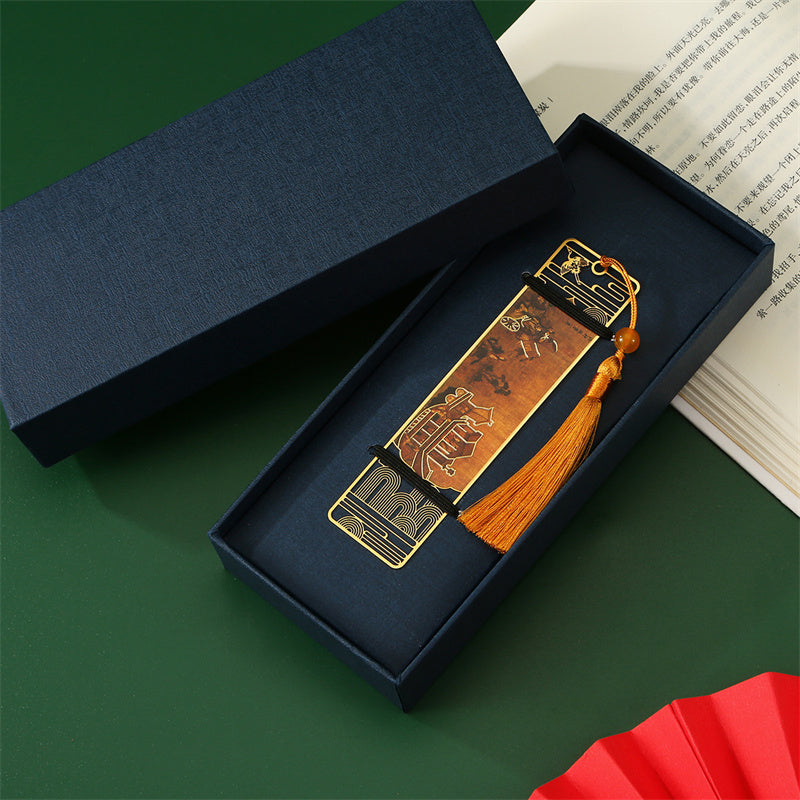 KarmaRipple's A Panorama of Rivers and Mountains Metal Hollow Bookmarks Tassel With Gift Box ( p10