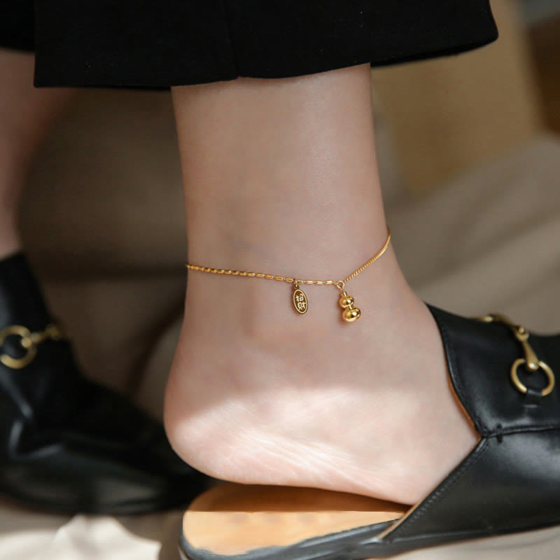 KarmaRipple's 18k Gold Fortunate Gourd Design Wealth Buckle Anklet p10