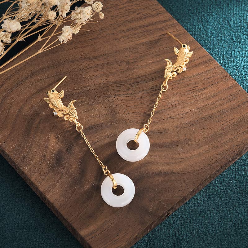 KarmaRipple's FengShui Koi Ivory Jade Fortune Earrings p4