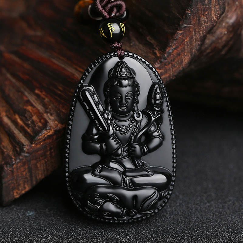 KarmaRipple's Chinese Zodiac Natal Buddha Authentic Black Obsidian Purification Pendant Necklace p3