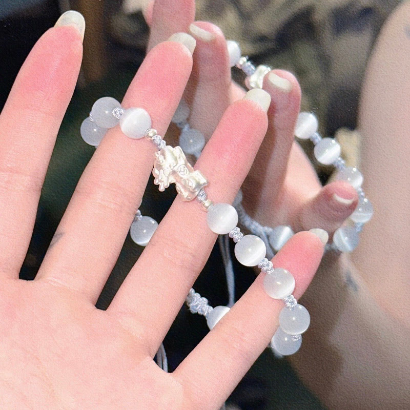 KarmaRipple's Authentic Black Obsidian Cat's Eye Pink Gemstone PiXiu Strength Bracelet p9