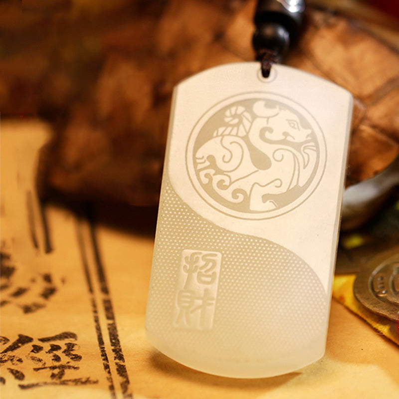 KarmaRipple's Ivory Jade PiXiu Yin Yang Fortune Protection Pendant Necklace p2