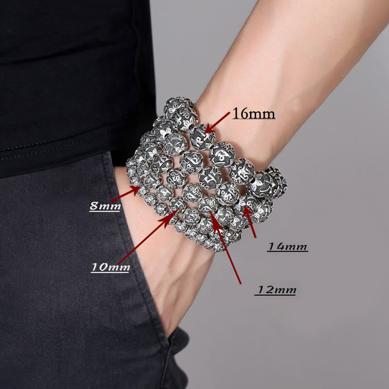 KarmaRipple's Tibetan Om Mani Padme Hum Carved Alloy Beadwork Amulet Bracelet ( p6