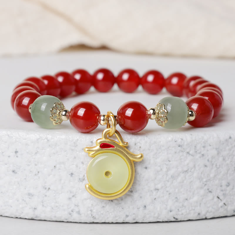 KarmaRipple's Year of the Dragon Red Agate Jade Peace Buckle Fu Character Success Bracelet p29