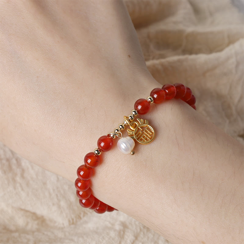KarmaRipple's Year of the Dragon Red Agate Jade Peace Buckle Fu Character Success Bracelet p24