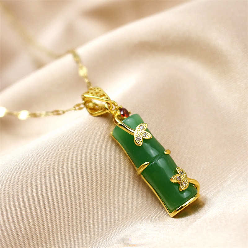 KarmaRipple's Ivory Jade Cyan Jade Bamboo Fortune Protection Pendant Necklace p8