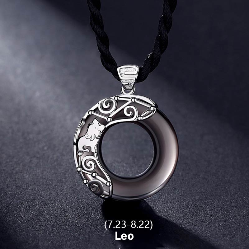 KarmaRipple's 12 Constellations of the Zodiac Ice Obsidian Blessing Round Necklace Pendant p25