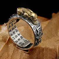 KarmaRipple's Tibetan 990 Sterling Silver Om Mani Padme Hum PiXiu Dorje Vajra Heart Sutra Engraved Wealth Ring