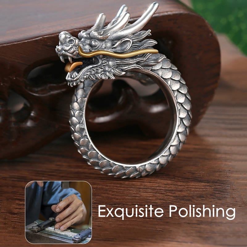 KarmaRipple's 925 Sterling Silver Vintage Dragon Design Protection Strength Adjustable Ring p6