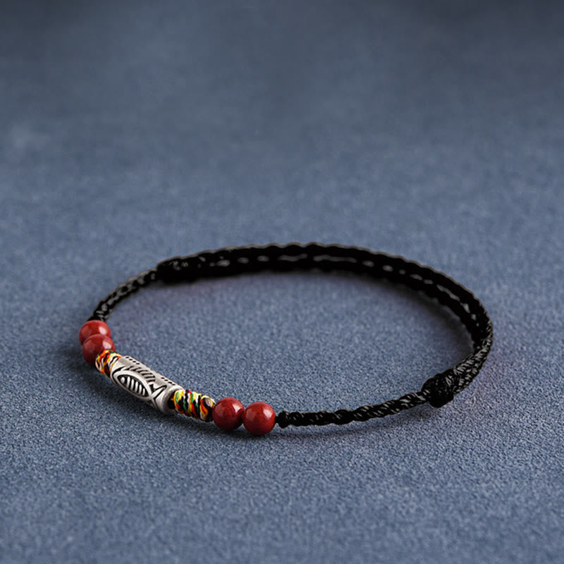 KarmaRipple's 925 Sterling Silver Koi Fish Cinnabar Bead Wealth Handcrafted Woven Bracelet Anklet p19