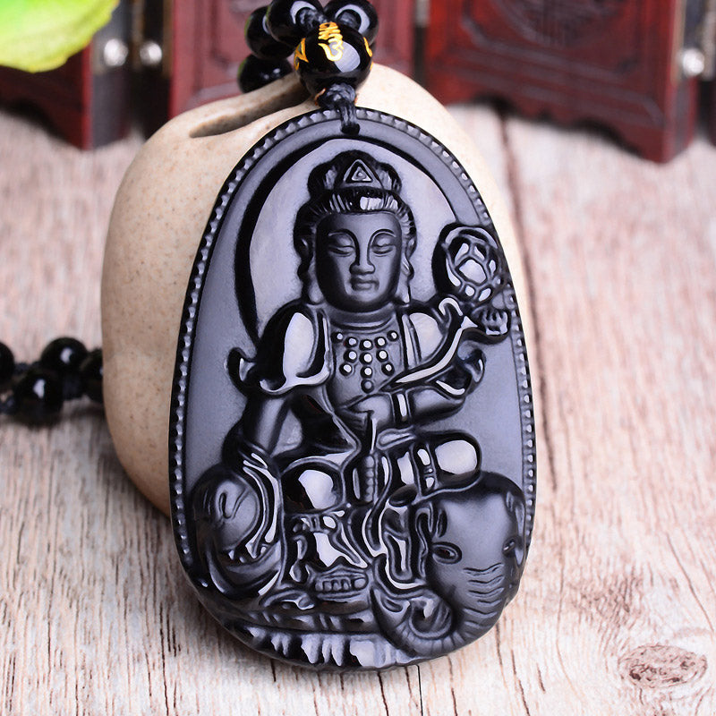 KarmaRipple's Chinese Zodiac Obsidian Buddha Amulet Protection Necklace Pendant p17