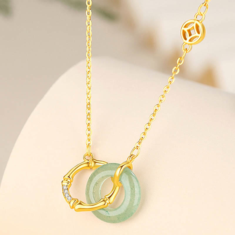 KarmaRipple's 925 Sterling Silver Authentic Green Aventurine Peace Buckle Bamboo Coin Prosperity Pendant Necklace p2
