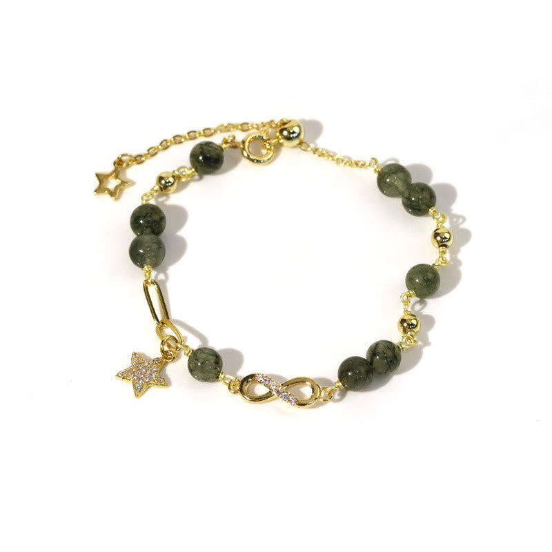 KarmaRipple's 14K Gold Green Rutilated Quartz M?bius Loop Eternal Love Star Protection Bracelet p10