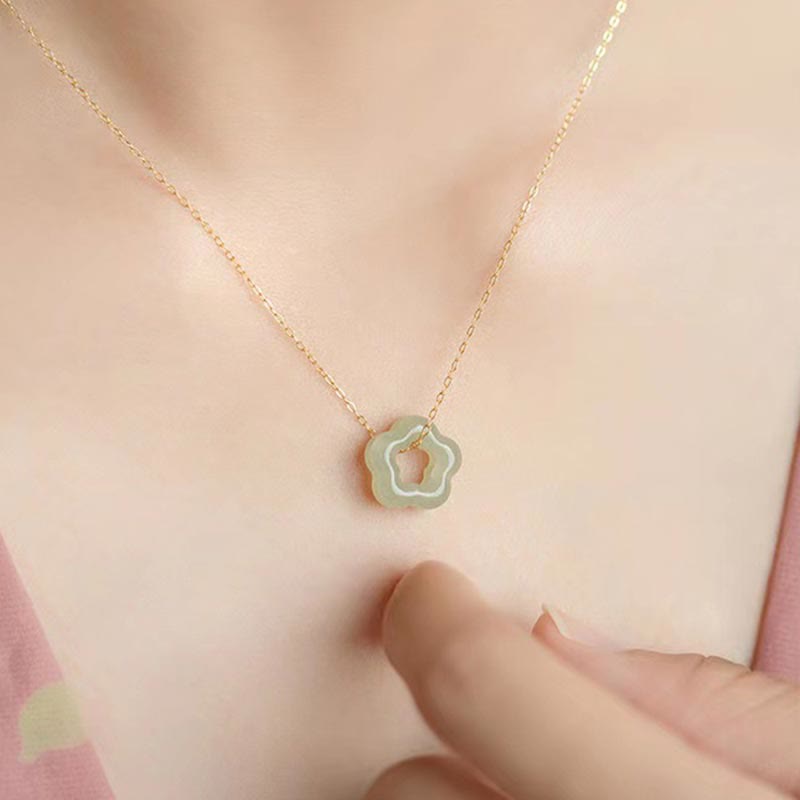 KarmaRipple's Dainty Hetian Jade Cyan Jade Fortune Floral Talisman Pendant Necklace p6
