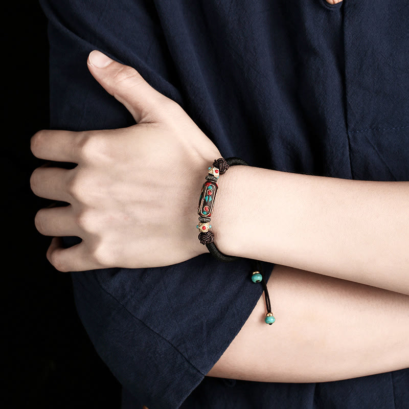 KarmaRipple's Handmade Tibetan Turquoise Om Mani Padme Hum Strength Woven Bracelet p14