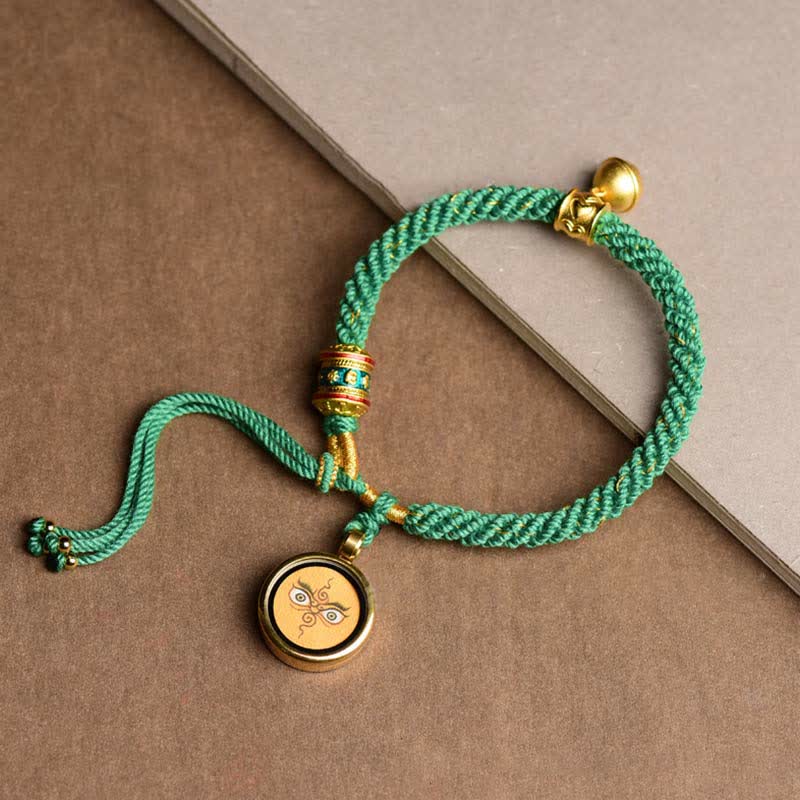 KarmaRipple's Tibetan Five God Of Wealth Thangka Fortune Prayer Wheel Bell Braid String Bracelet p3