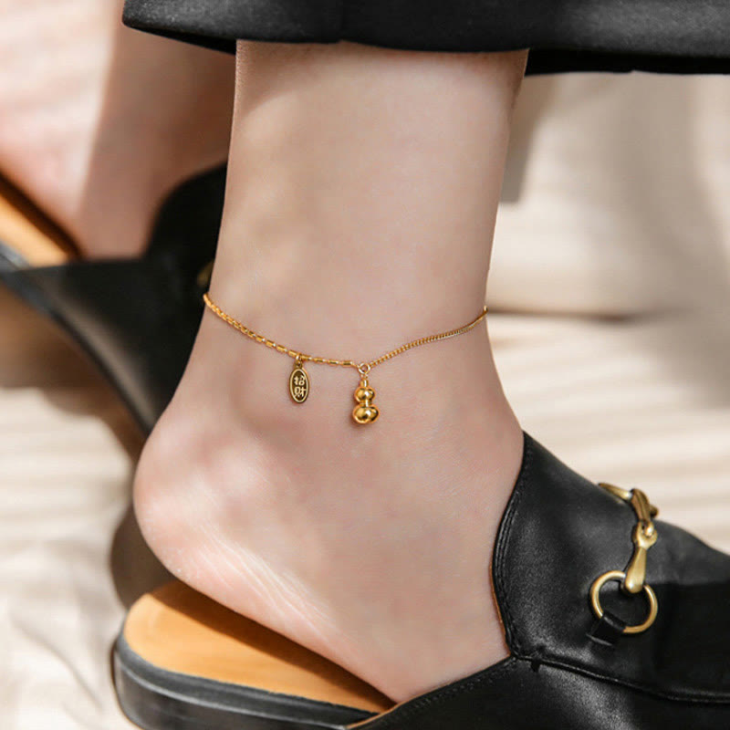 KarmaRipple's 18k Gold Fortunate Gourd Design Wealth Buckle Anklet p11