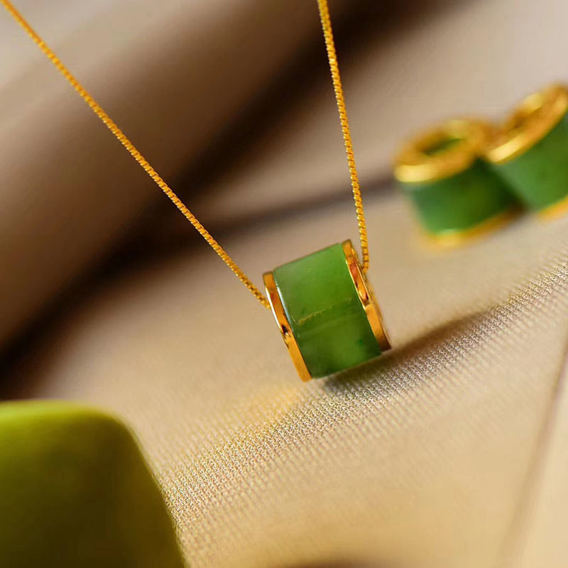 KarmaRipple's Round Cyan Jade Fortune Pendant Necklace p6