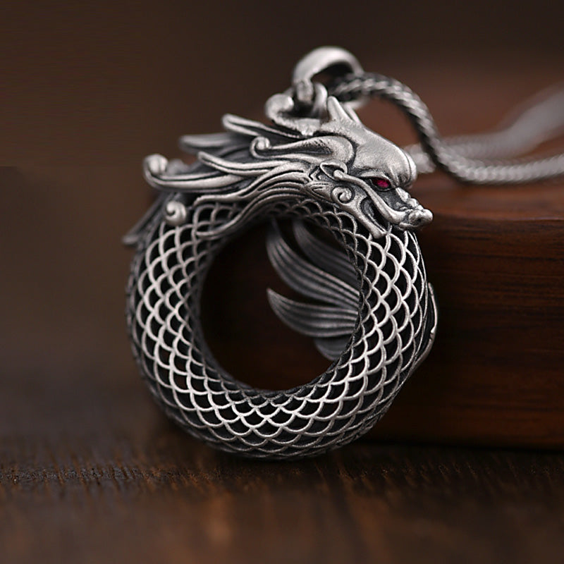 KarmaRipple's 999 Sterling Silver Year Of The Dragon Auspicious Peace Buckle Carved Success Pendant Necklace p10