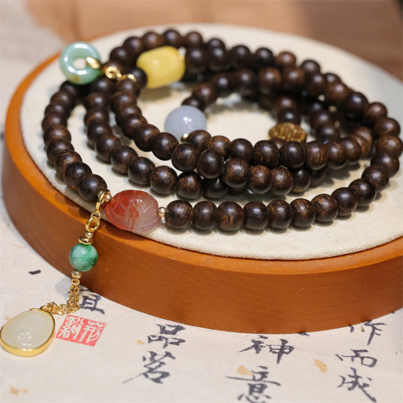 KarmaRipple's 108 Mala Beadwork Brunei Agarwood Amber Red Agate Peace Buckle Jade Peace Bracelet p2